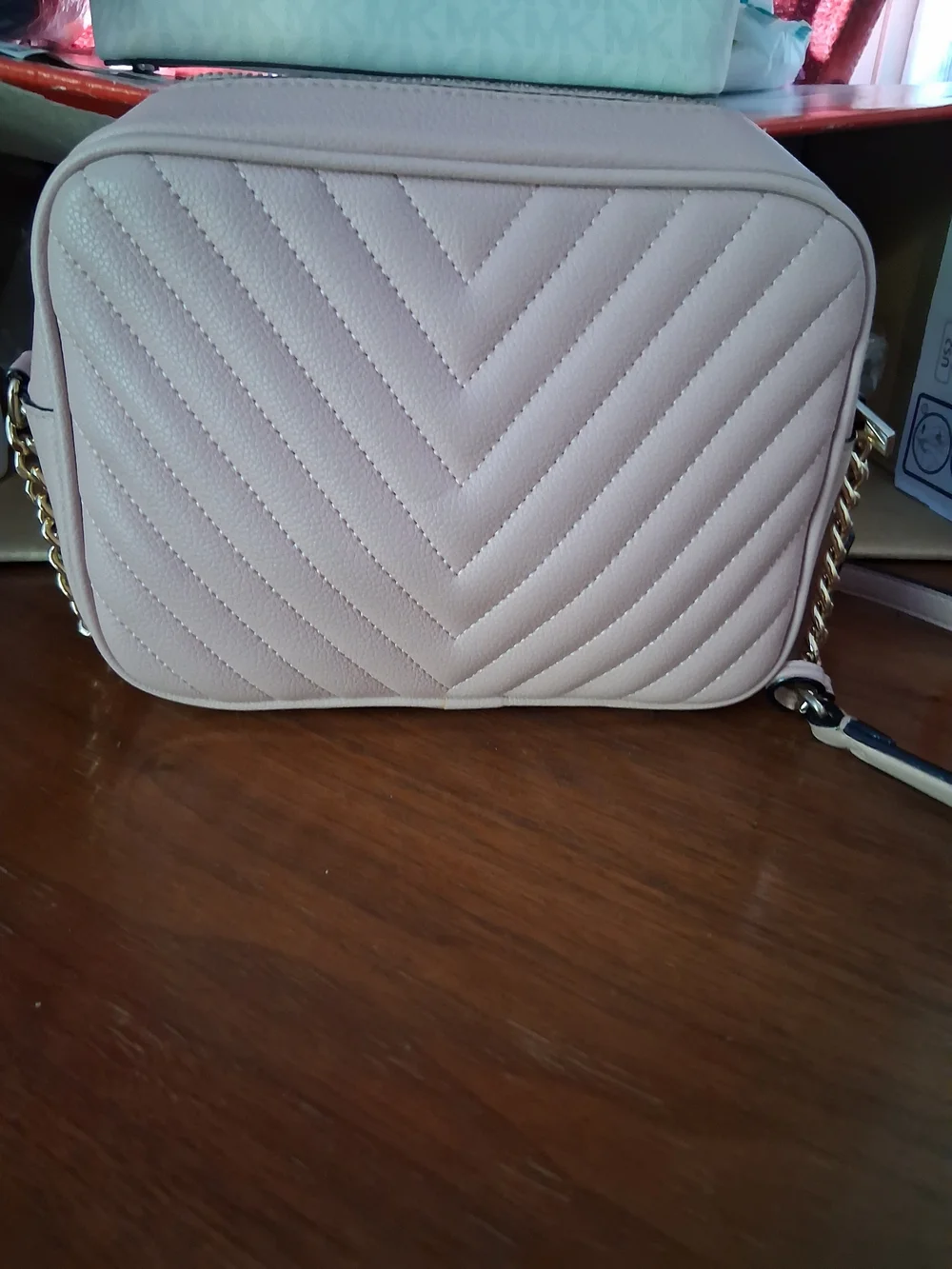 Victoria's Secret Blush Quilted Crossbody with Gold Accent